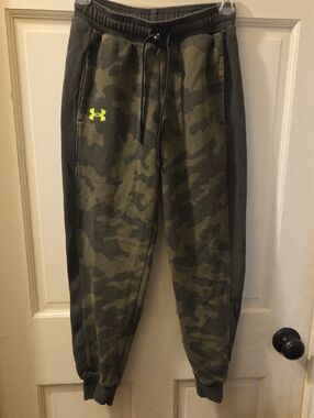 Under Armour Olive Green Camo Joggers with Neon Logo